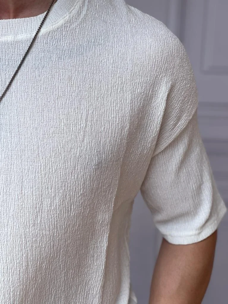 Kırışık Kumaş Relaxed Kalıp Alt Yırtmaç Detaylı Tshırt - küçük resim 2